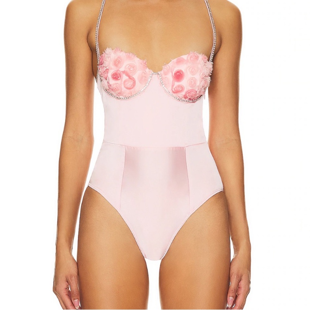 For Love And Lemons Pink Floral Bodysuit